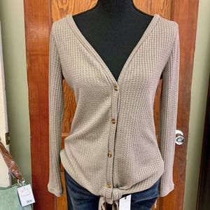 Taupe Waffle Knit Knotted Top